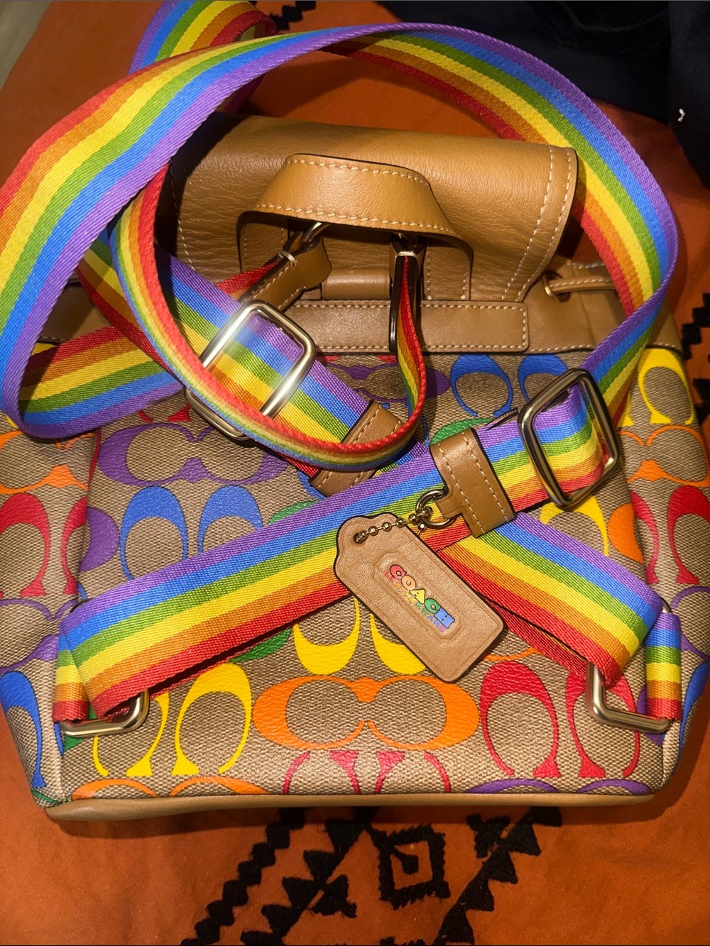 COACH 
Style No. C4097
Coach Pennie Backpack 22 In Rainbow Signature Canvas